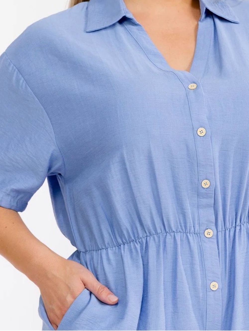 0227.  Light Blue Button-Front Romper - Picture 2 of 4